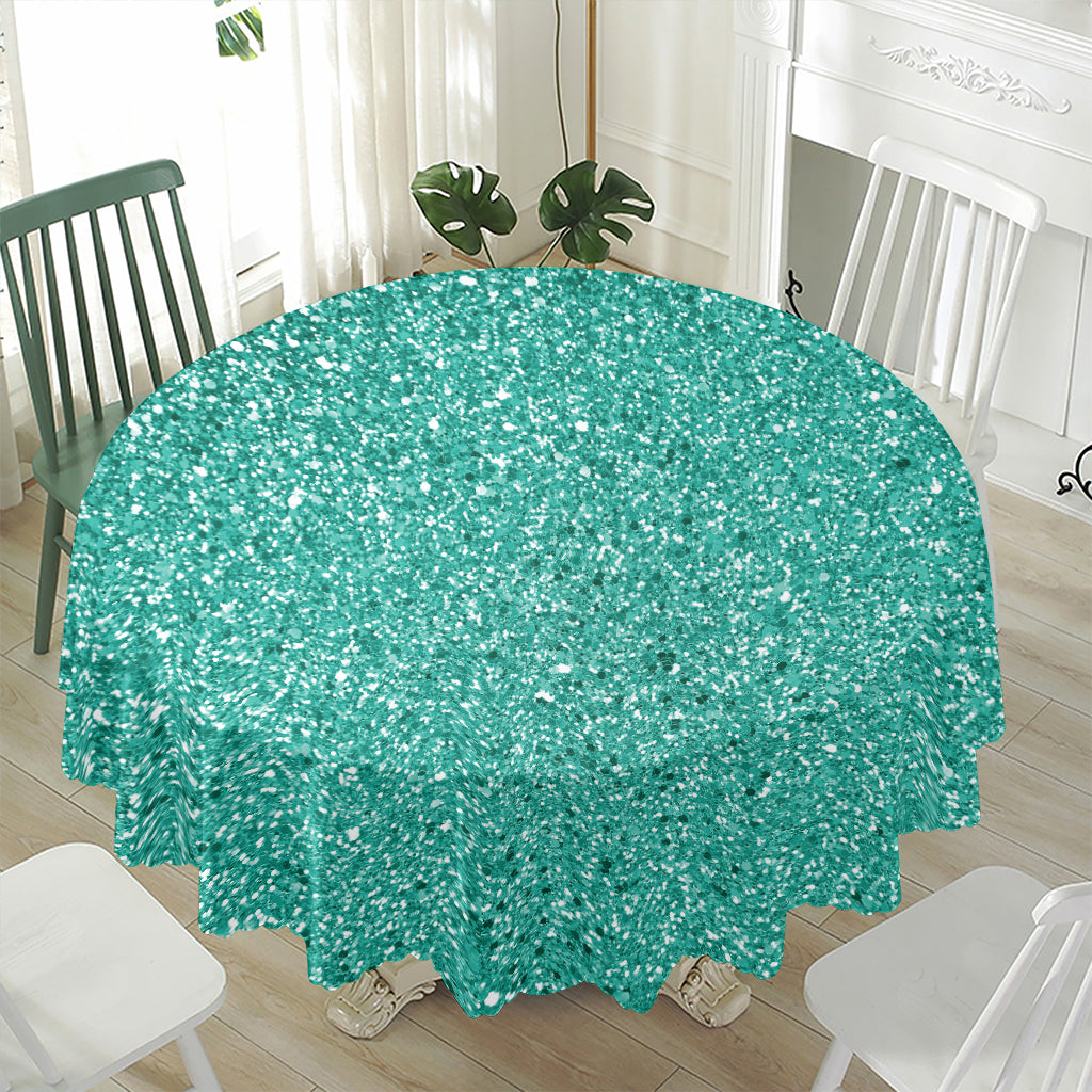 Teal (NOT Real) Glitter Print Waterproof Round Tablecloth
