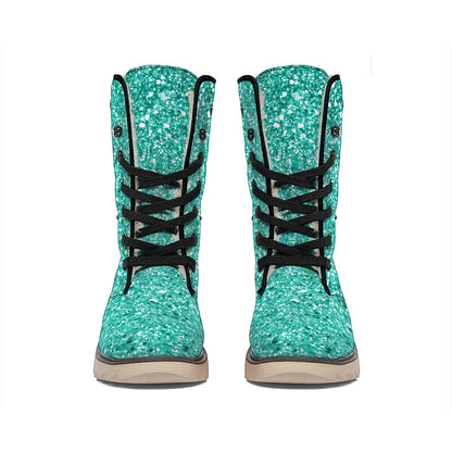 Teal (NOT Real) Glitter Print Winter Boots