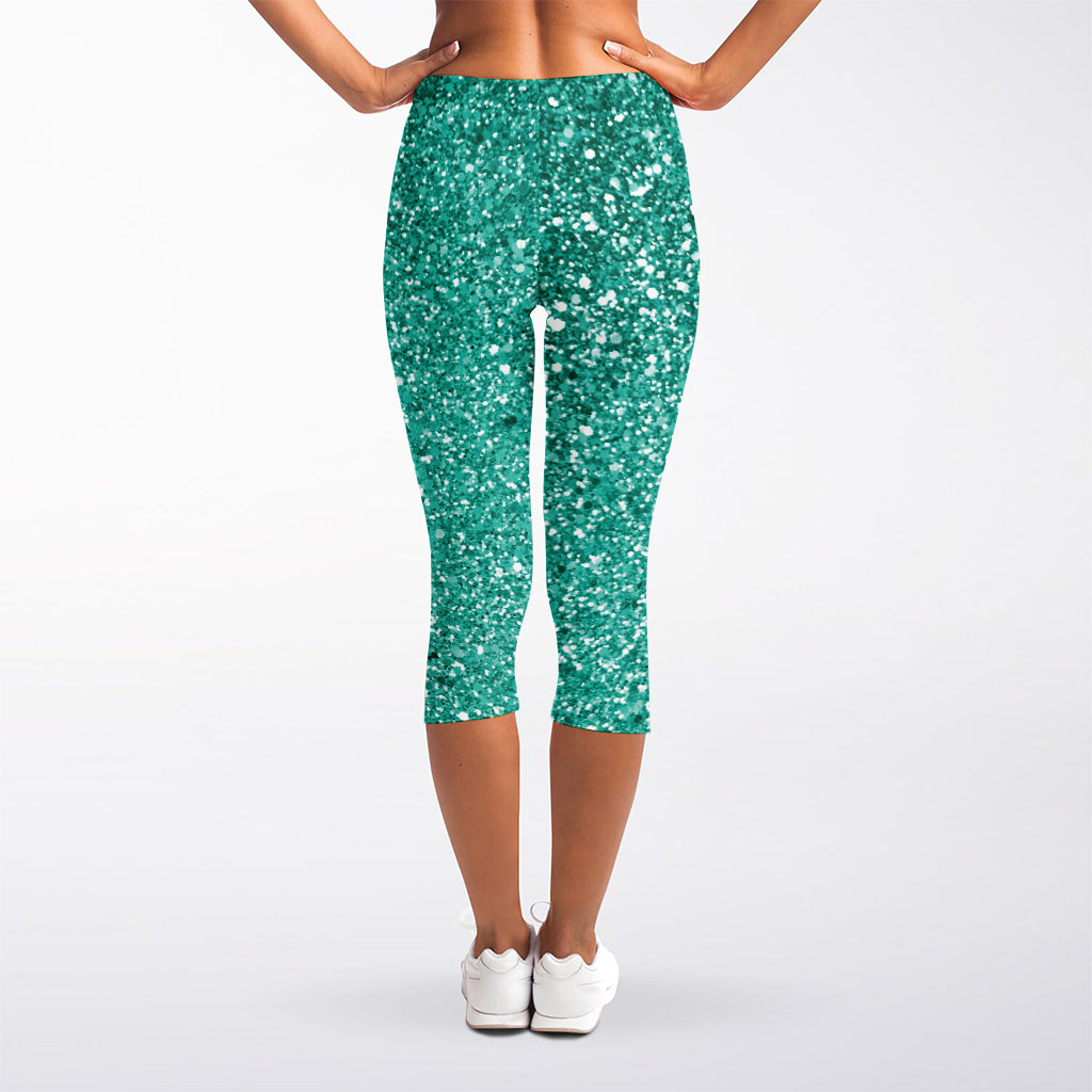 Teal (NOT Real) Glitter Print Women's Capri Leggings