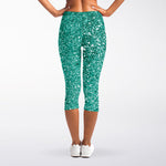Teal (NOT Real) Glitter Print Women's Capri Leggings