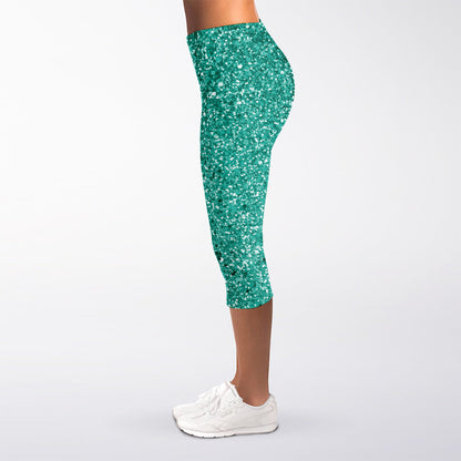 Teal (NOT Real) Glitter Print Women's Capri Leggings