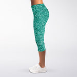 Teal (NOT Real) Glitter Print Women's Capri Leggings