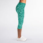 Teal (NOT Real) Glitter Print Women's Capri Leggings