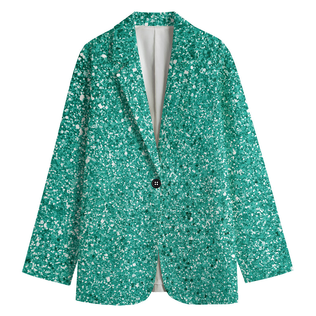 Teal (NOT Real) Glitter Print Women's Cotton Blazer