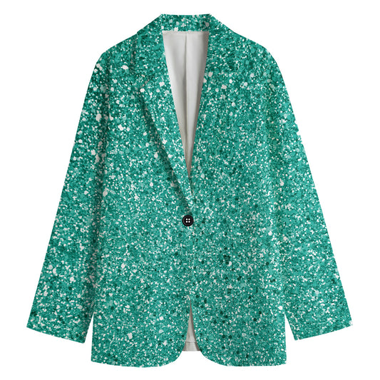Teal (NOT Real) Glitter Print Women's Cotton Blazer