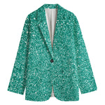 Teal (NOT Real) Glitter Print Women's Cotton Blazer