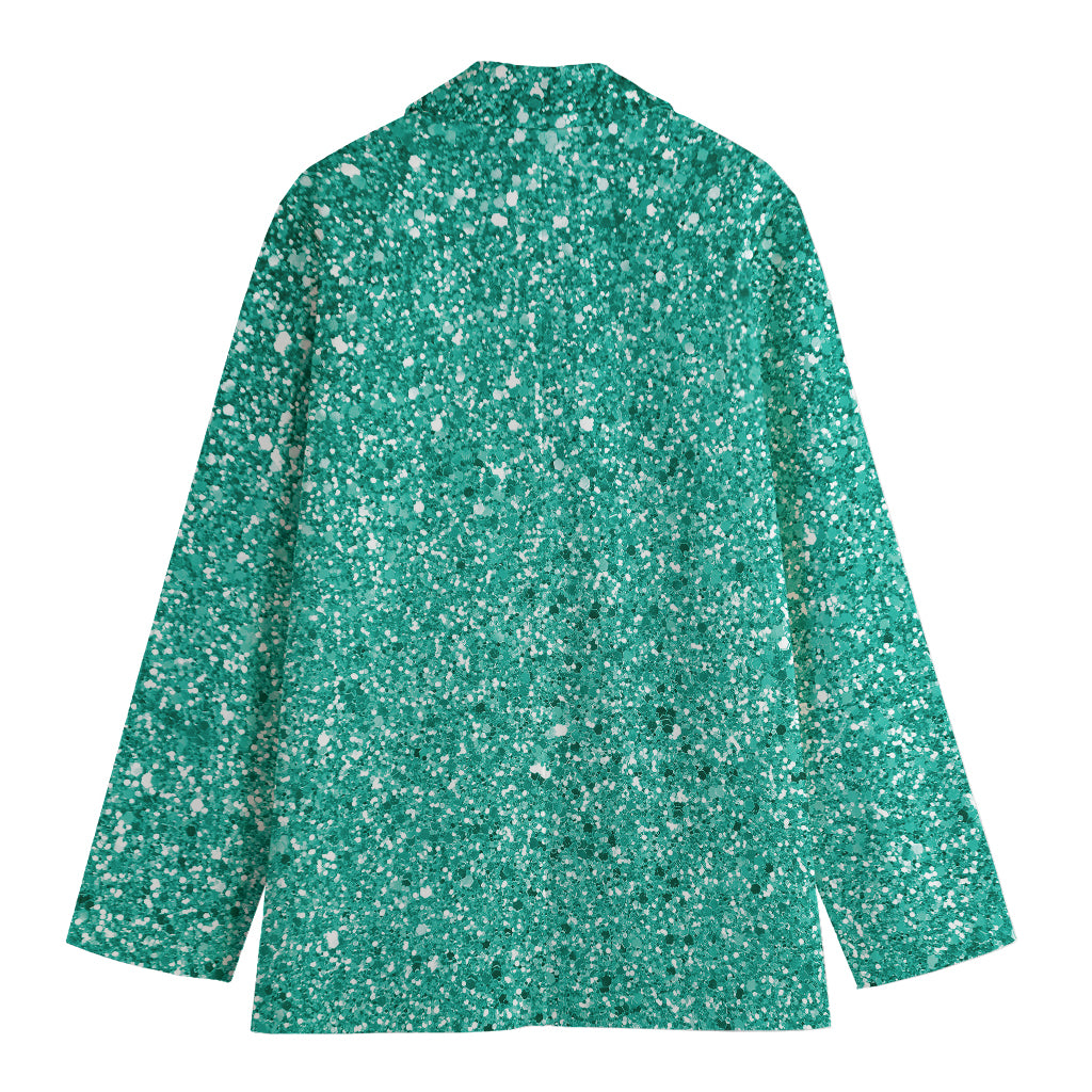 Teal (NOT Real) Glitter Print Women's Cotton Blazer