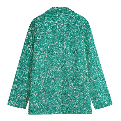 Teal (NOT Real) Glitter Print Women's Cotton Blazer