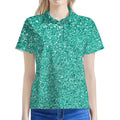 Teal (NOT Real) Glitter Print Women's Polo Shirt