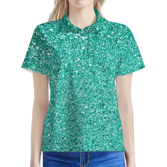Teal (NOT Real) Glitter Print Women's Polo Shirt