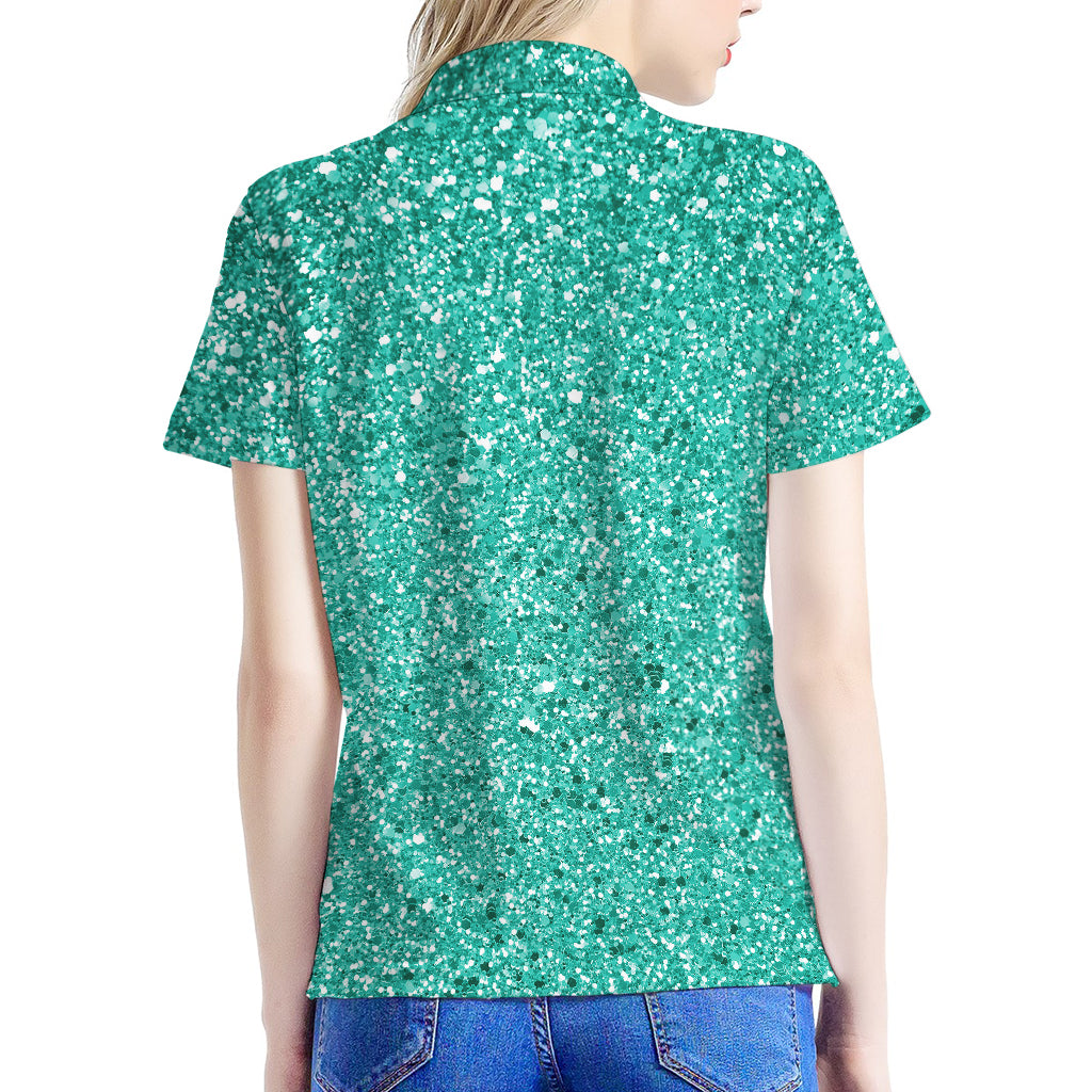Teal (NOT Real) Glitter Print Women's Polo Shirt