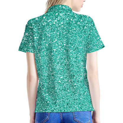 Teal (NOT Real) Glitter Print Women's Polo Shirt
