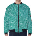 Teal (NOT Real) Glitter Print Zip Sleeve Bomber Jacket