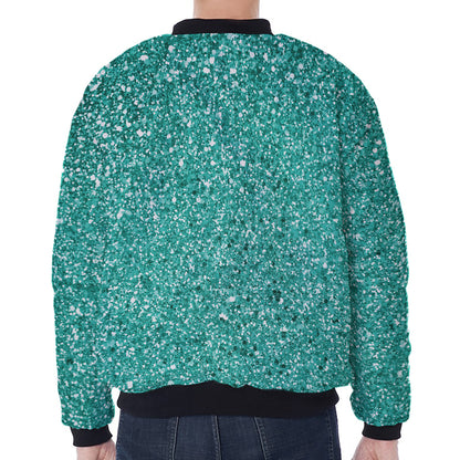 Teal (NOT Real) Glitter Print Zip Sleeve Bomber Jacket