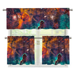Teal Orange Universe Galaxy Space Print 3 Piece Kitchen Curtains