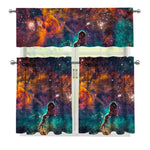 Teal Orange Universe Galaxy Space Print 3 Piece Kitchen Curtains