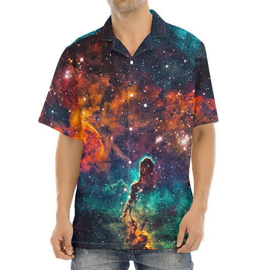 Teal Orange Universe Galaxy Space Print Aloha Shirt
