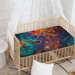 Teal Orange Universe Galaxy Space Print Baby Crib Sheet