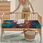 Teal Orange Universe Galaxy Space Print Baby Crib Sheet