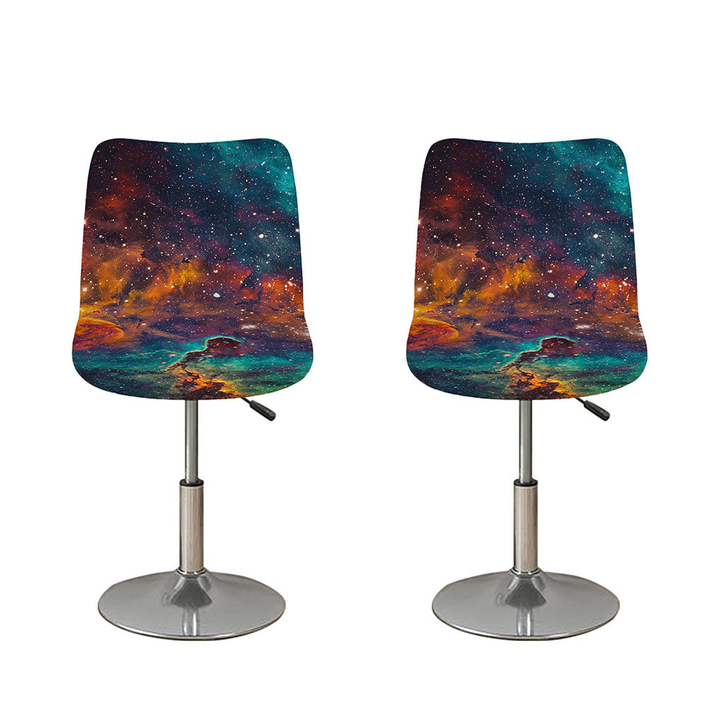 Teal Orange Universe Galaxy Space Print Bar Stool Covers