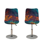 Teal Orange Universe Galaxy Space Print Bar Stool Covers