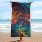 Teal Orange Universe Galaxy Space Print Beach Towel