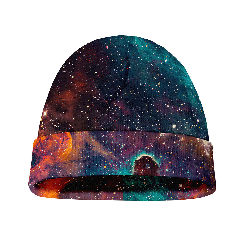 Teal Orange Universe Galaxy Space Print Beanie