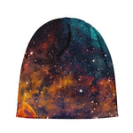 Teal Orange Universe Galaxy Space Print Beanie