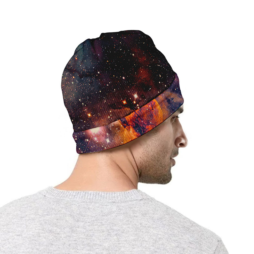 Teal Orange Universe Galaxy Space Print Beanie