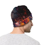 Teal Orange Universe Galaxy Space Print Beanie