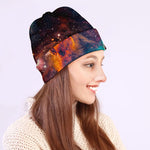 Teal Orange Universe Galaxy Space Print Beanie