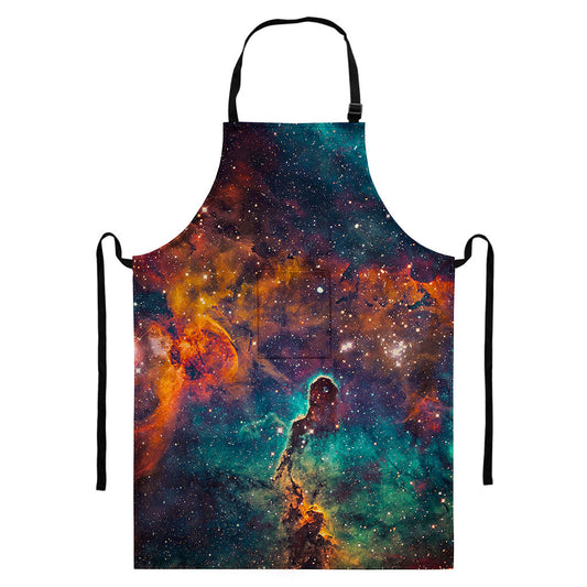 Teal Orange Universe Galaxy Space Print Bib Apron With Pocket