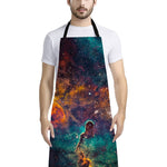 Teal Orange Universe Galaxy Space Print Bib Apron With Pocket