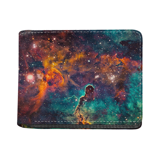 Teal Orange Universe Galaxy Space Print Bifold Wallet