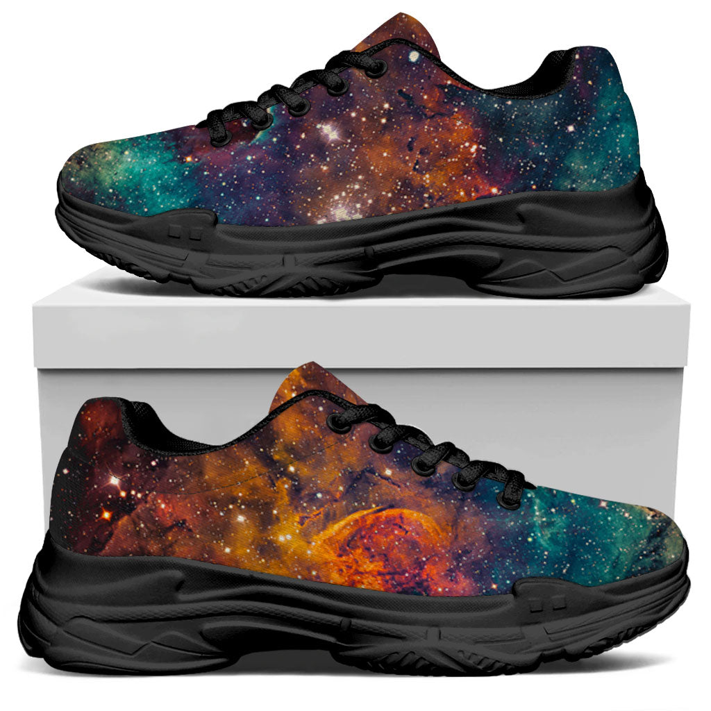 Teal Orange Universe Galaxy Space Print Black Chunky Shoes