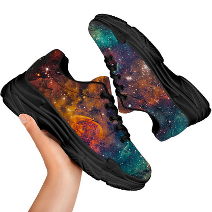 Teal Orange Universe Galaxy Space Print Black Chunky Shoes