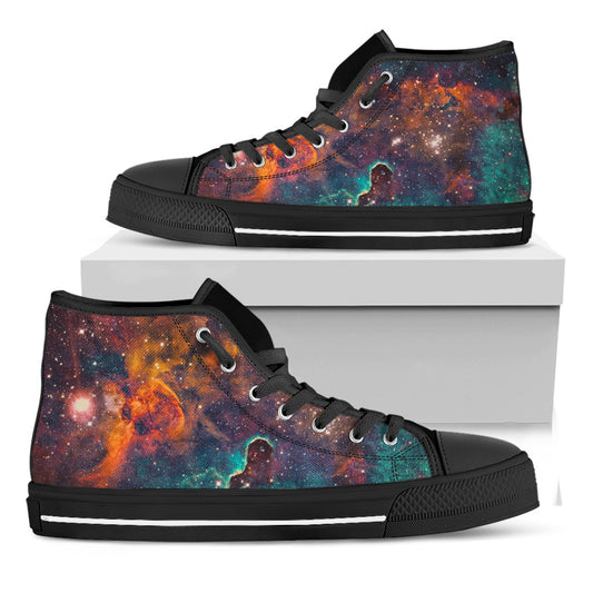 Teal Orange Universe Galaxy Space Print Black High Top Sneakers