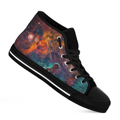Teal Orange Universe Galaxy Space Print Black High Top Sneakers