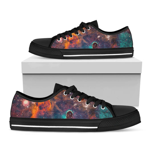 Teal Orange Universe Galaxy Space Print Black Low Top Sneakers