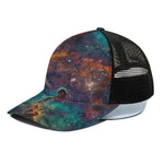 Teal Orange Universe Galaxy Space Print Black Mesh Trucker Cap
