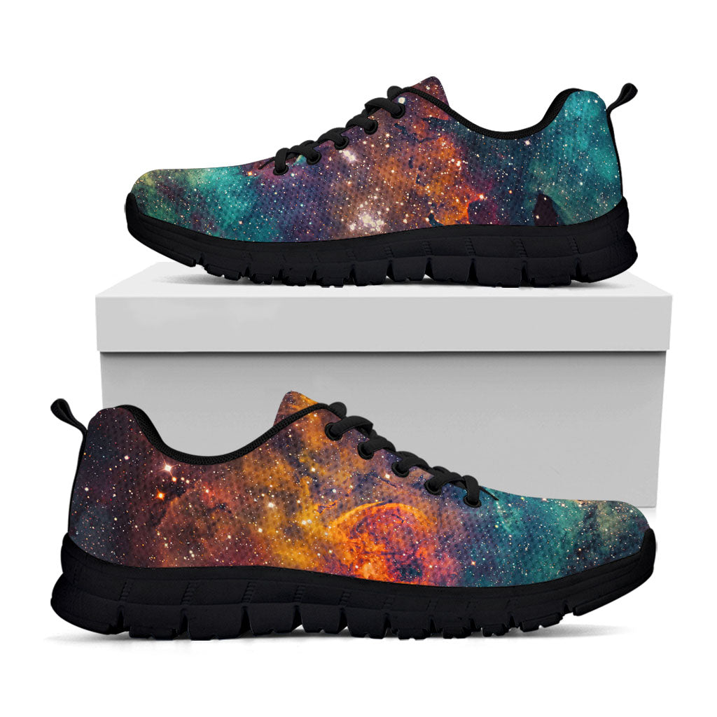 Teal Orange Universe Galaxy Space Print Black Running Shoes