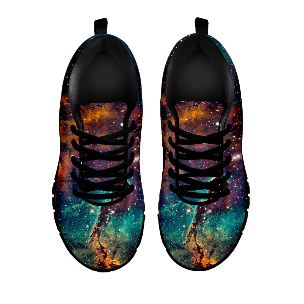 Teal Orange Universe Galaxy Space Print Black Running Shoes