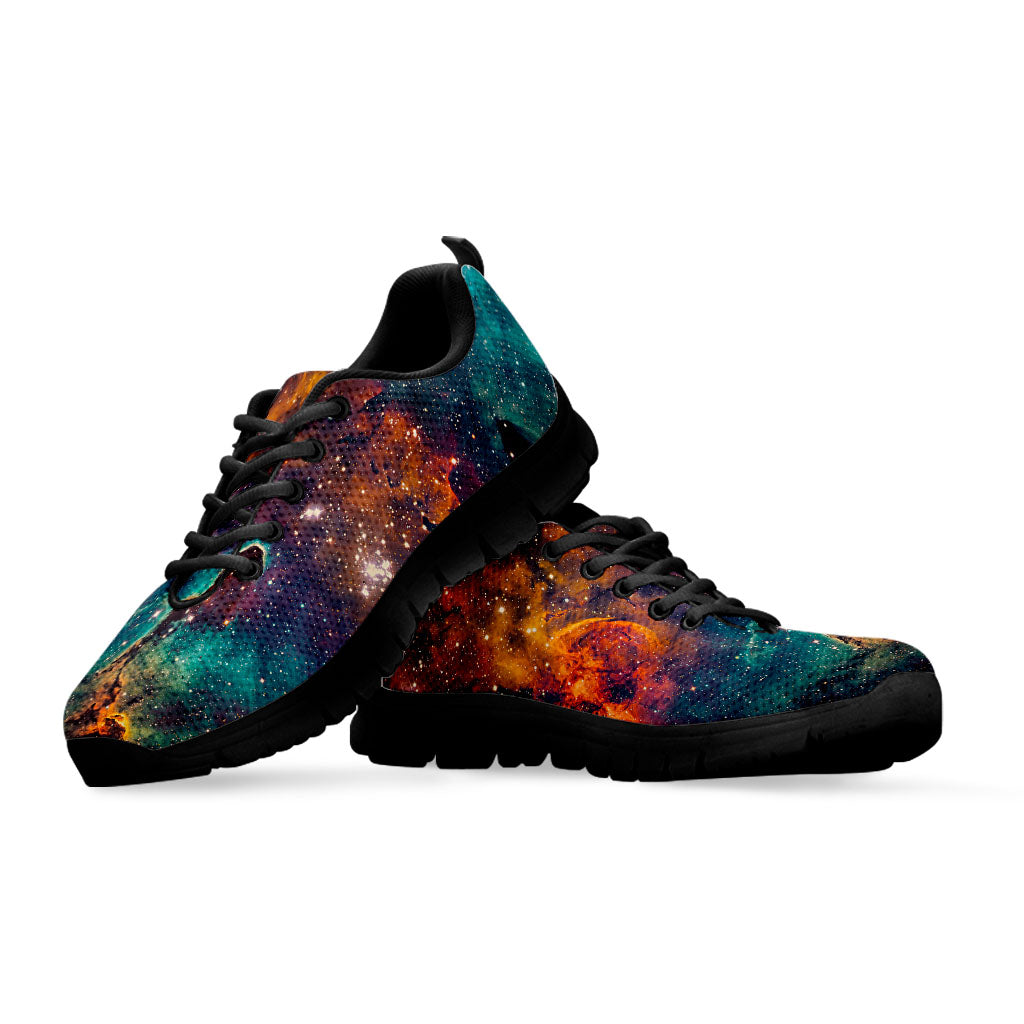 Teal Orange Universe Galaxy Space Print Black Running Shoes