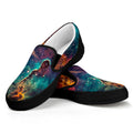 Teal Orange Universe Galaxy Space Print Black Slip On Sneakers