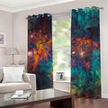 Teal Orange Universe Galaxy Space Print Dimout Grommet Curtains