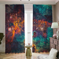 Teal Orange Universe Galaxy Space Print Dimout Pencil Pleat Curtains