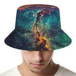 Teal Orange Universe Galaxy Space Print Bucket Hat