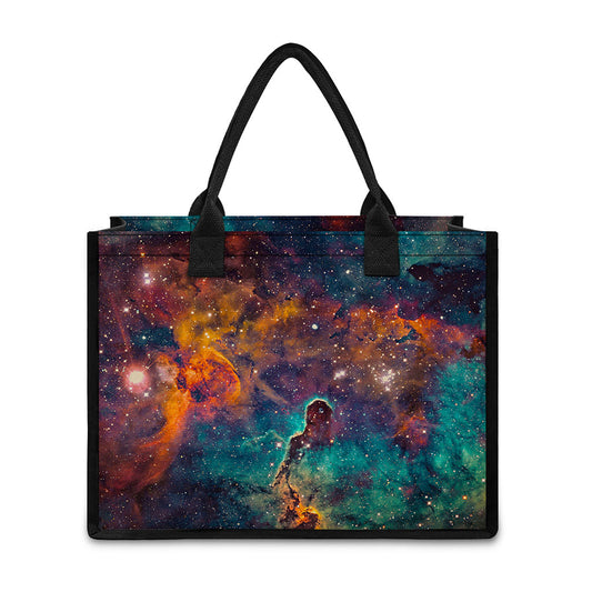 Teal Orange Universe Galaxy Space Print Canvas Tote Bag