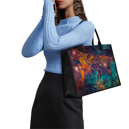 Teal Orange Universe Galaxy Space Print Canvas Tote Bag