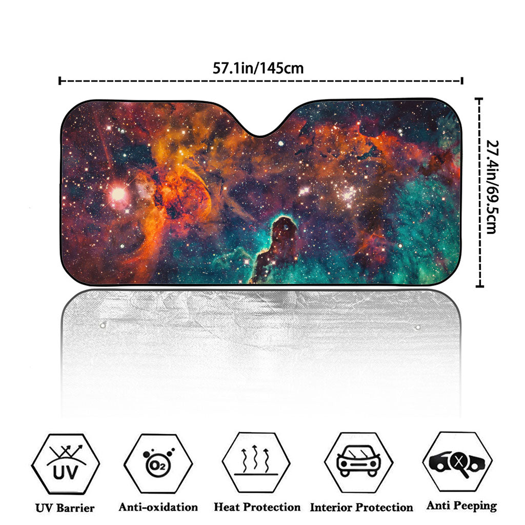 Teal Orange Universe Galaxy Space Print Car Windshield Sun Shade